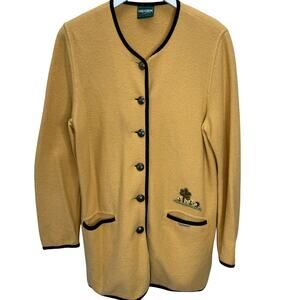 Gieger Boiled Wool Jacket Cardigan Size 40 L Mustard Yellow Farm Embroidered